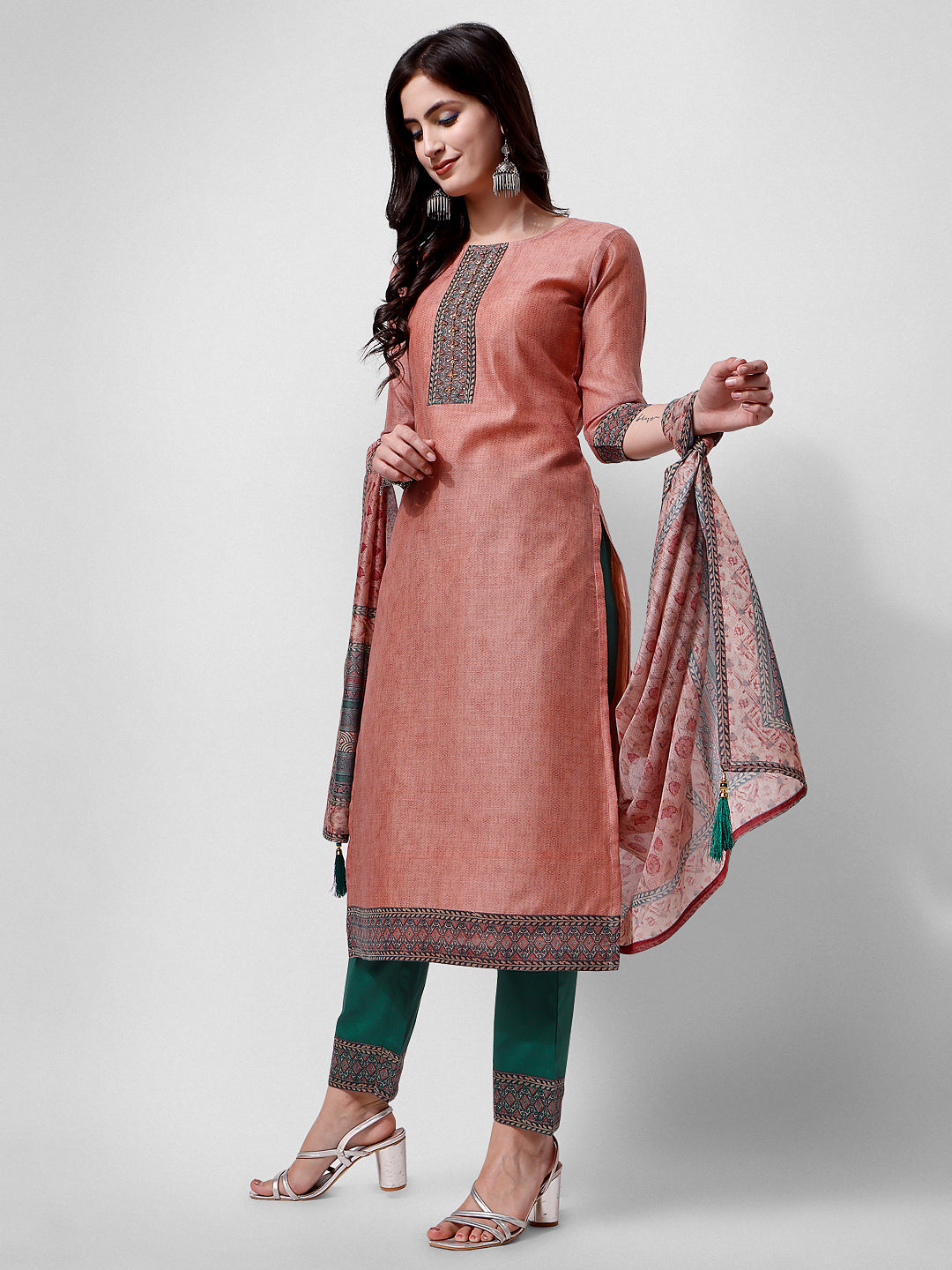 Embroidered Kurta with Pant and Dupatta Set