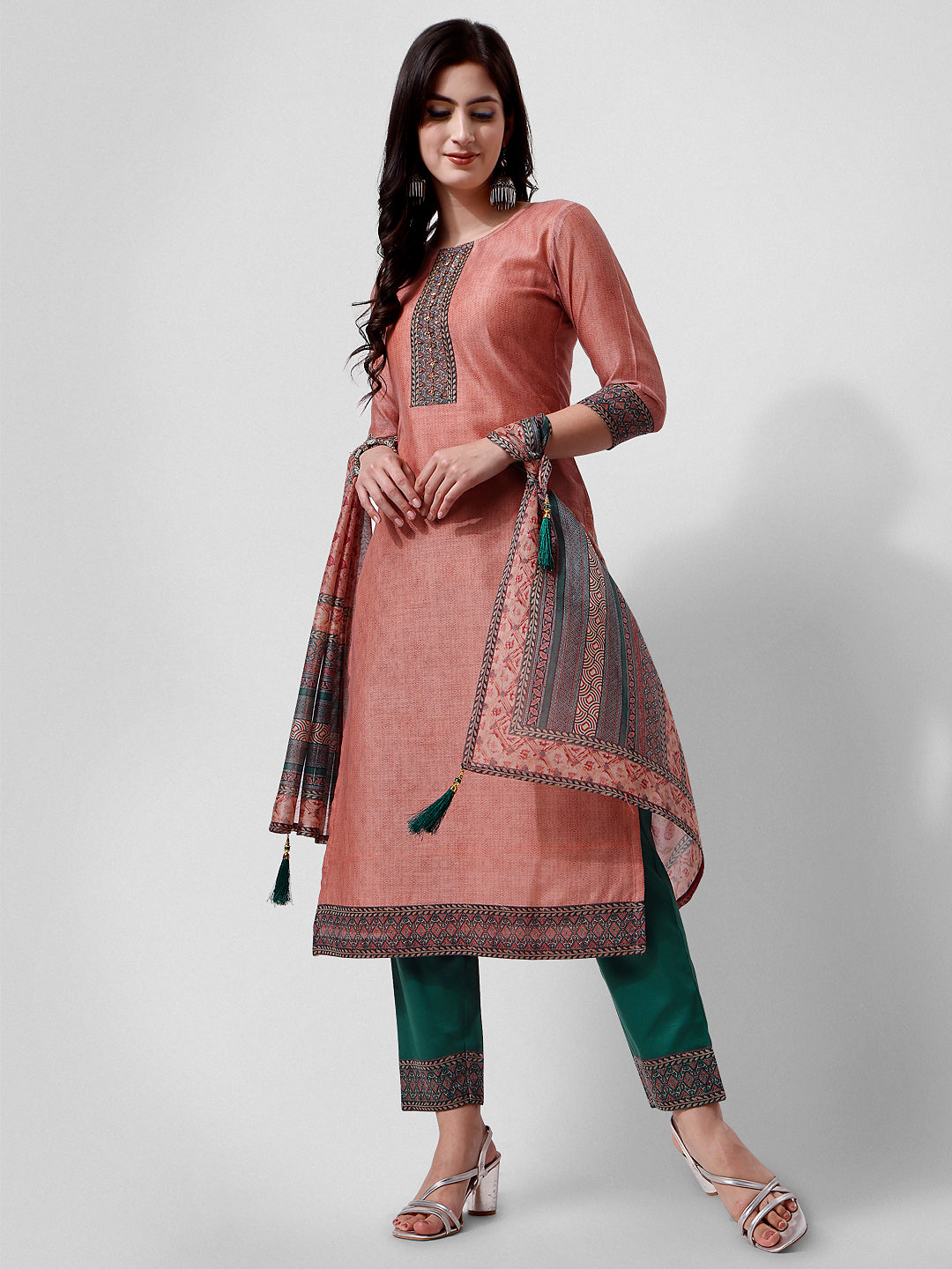 Embroidered Kurta with Pant and Dupatta Set