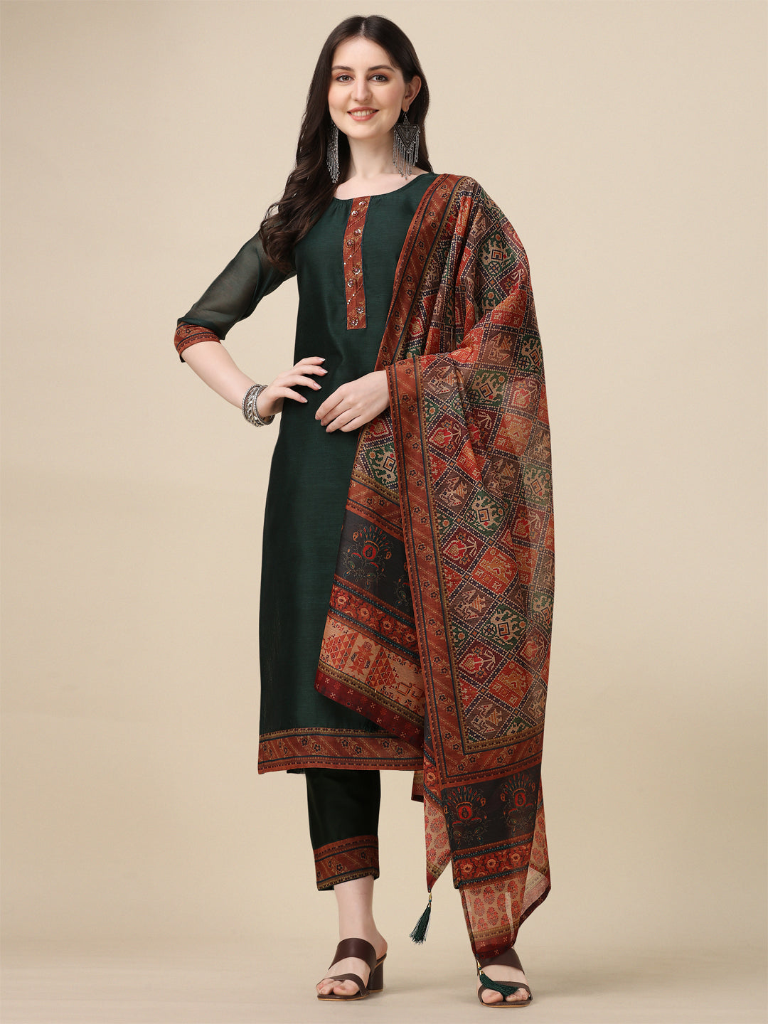 Hand Embroidered Kurta with Pant and Dupatta Set