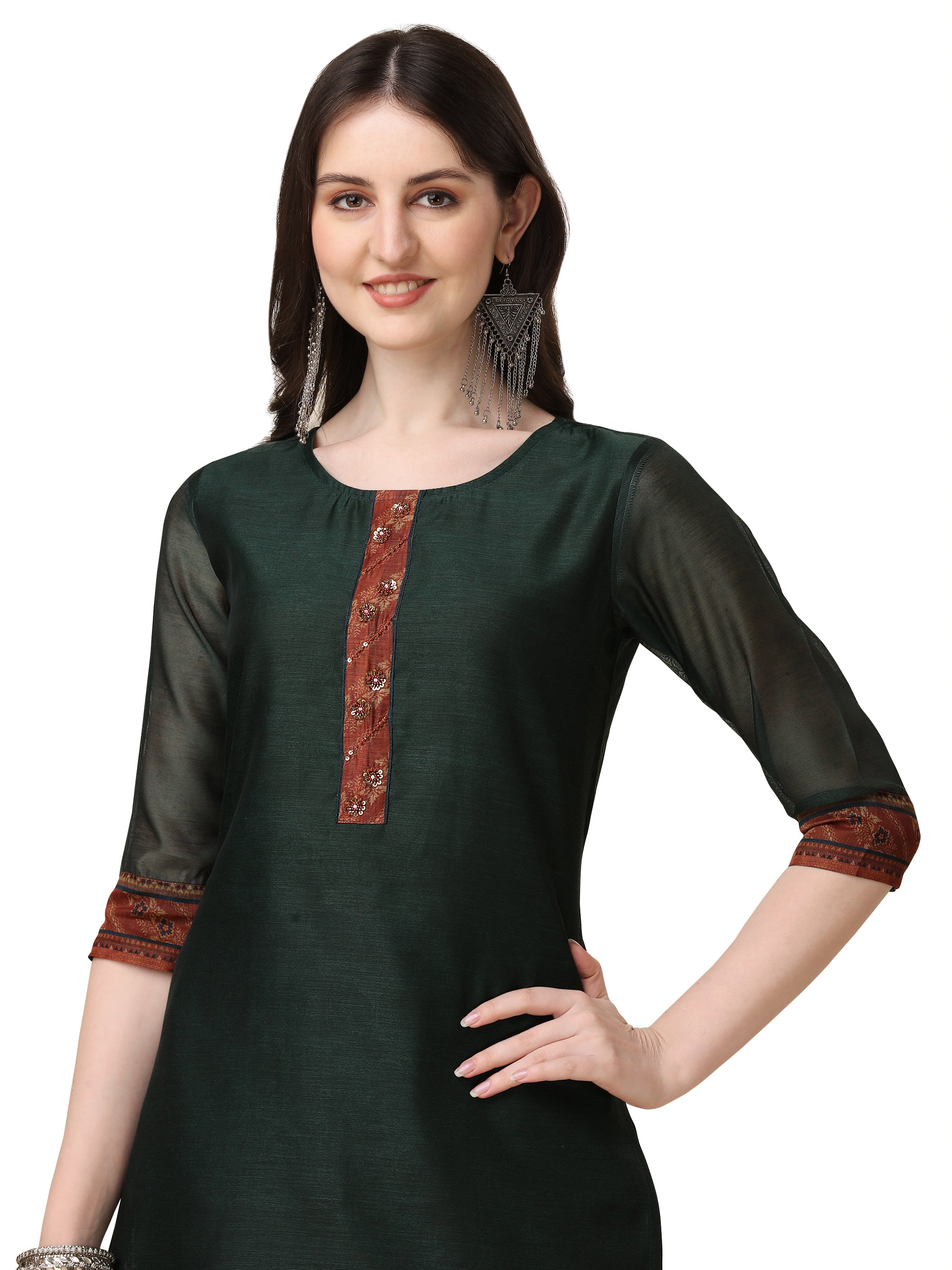 Hand Embroidered Kurta with Pant and Dupatta Set