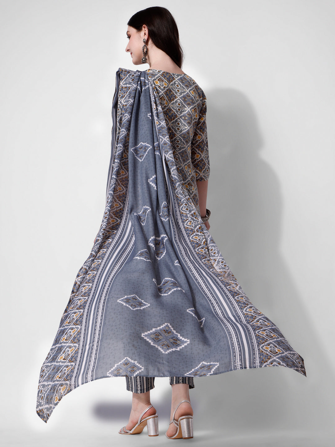 Printed blue kurta pant & dupatta set