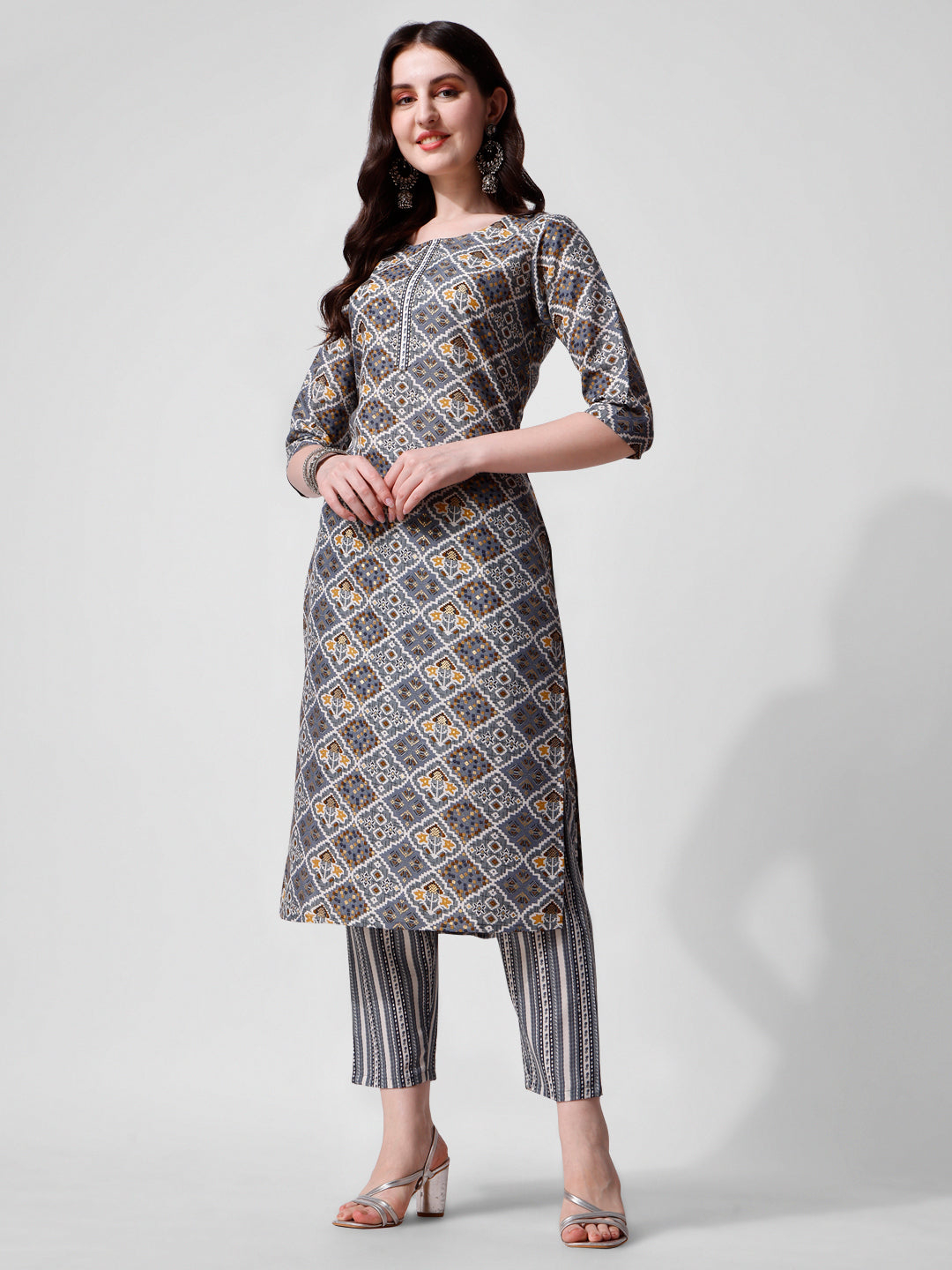 Printed blue kurta pant & dupatta set