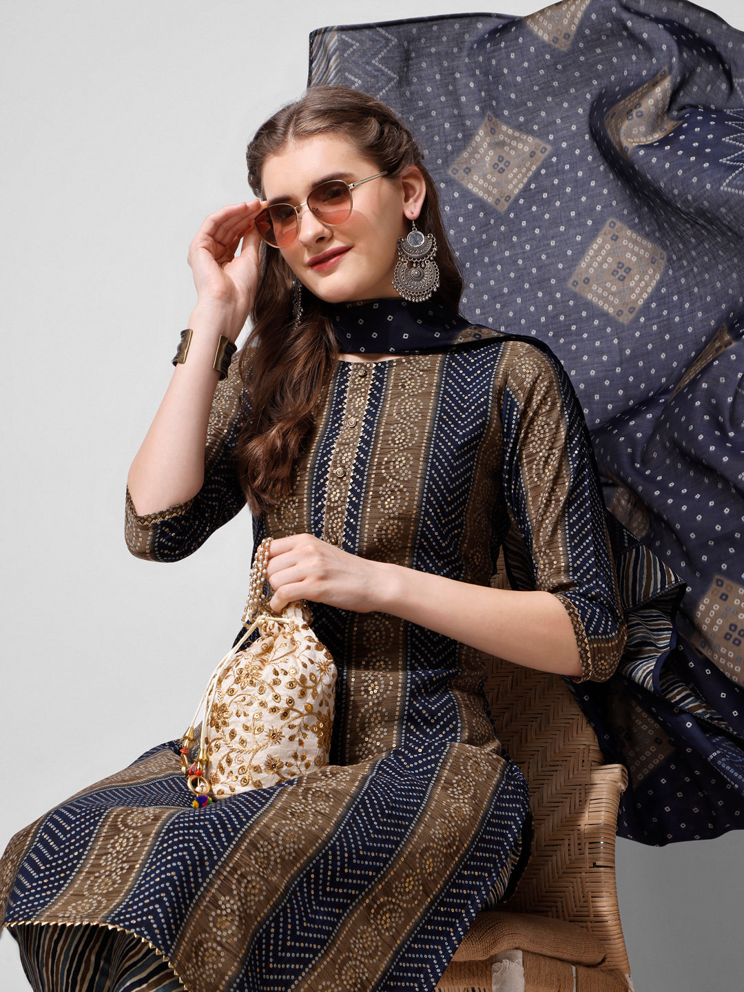 Printed Kurta With Pant And Dupatta Set