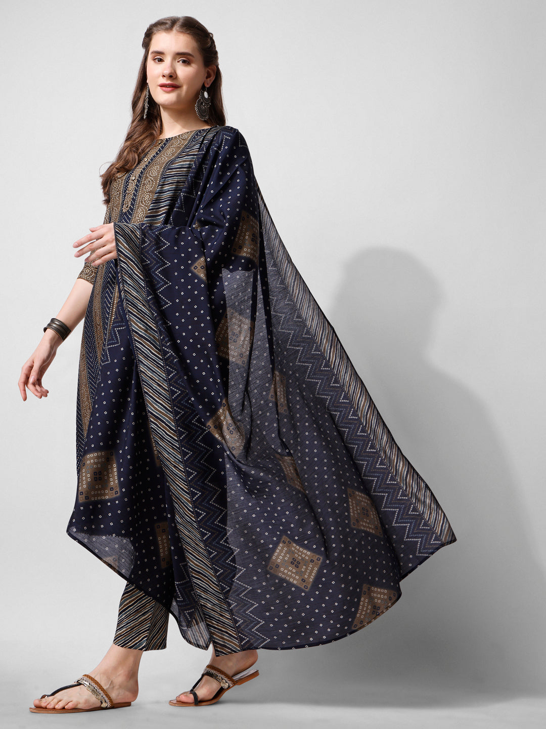 Printed Kurta With Pant And Dupatta Set