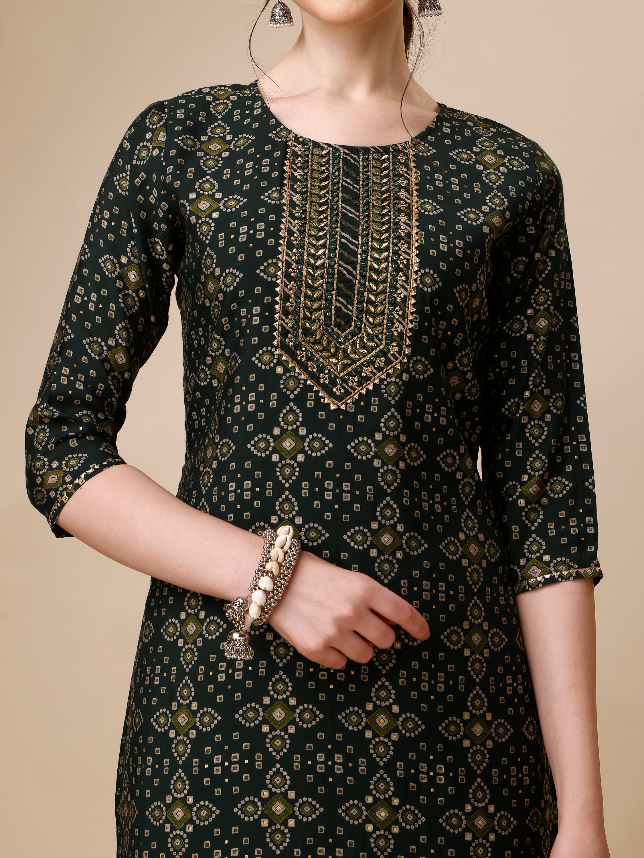 Ethnic Motif &  Embroidered Kurta with Pant & Dupatta Set