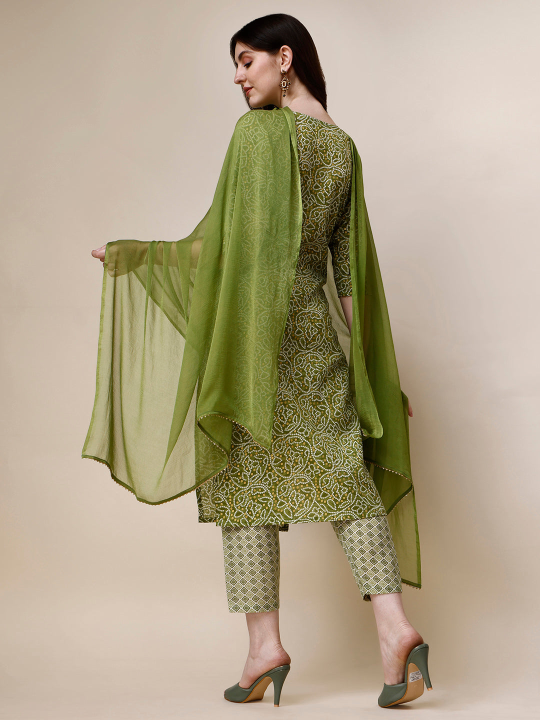 Thread Embroidered Bandhani Printed Kurta with Pant and Dupatta Set