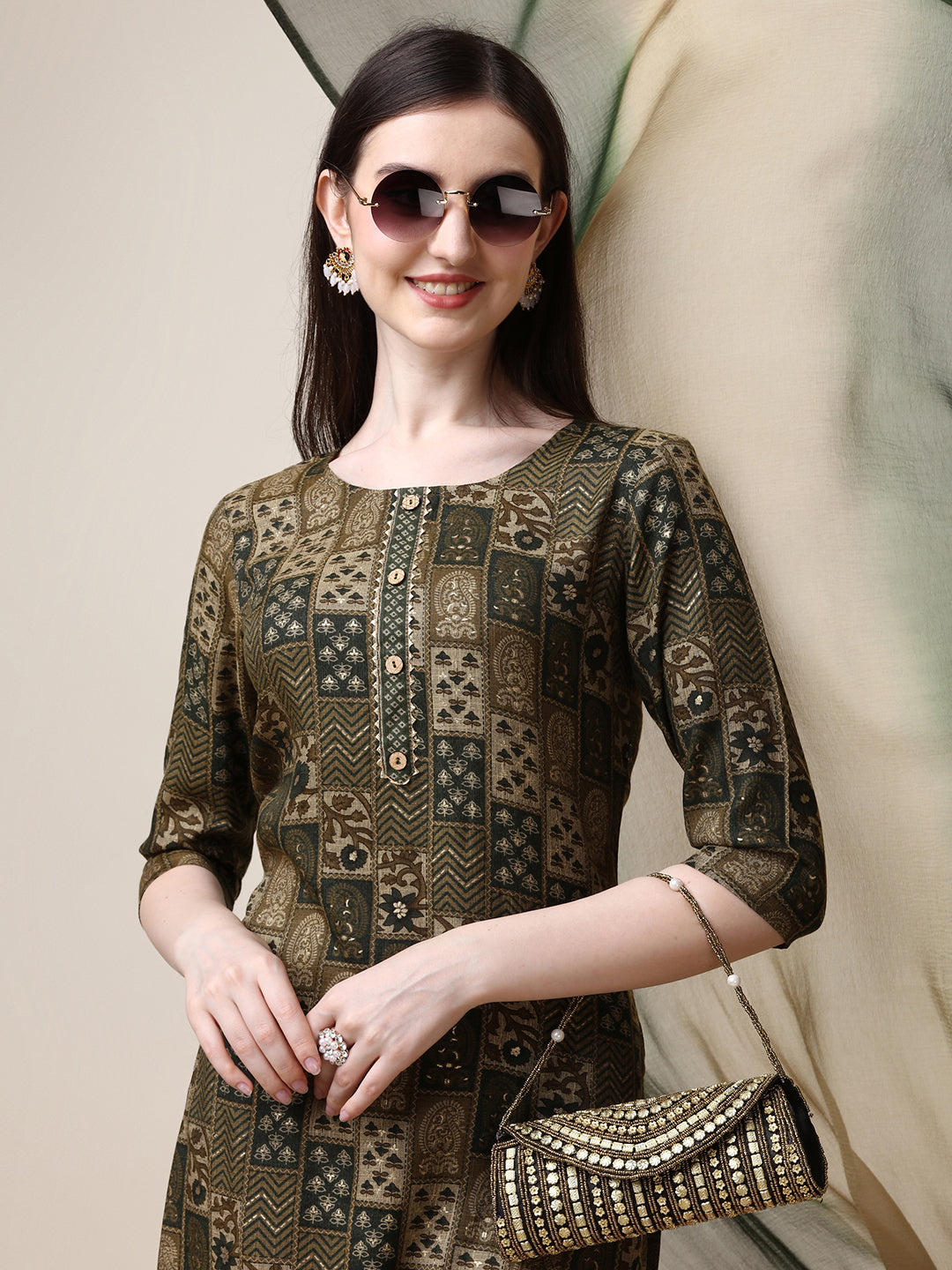 Printed Rayon Kurta with Pant and Dupatta Set