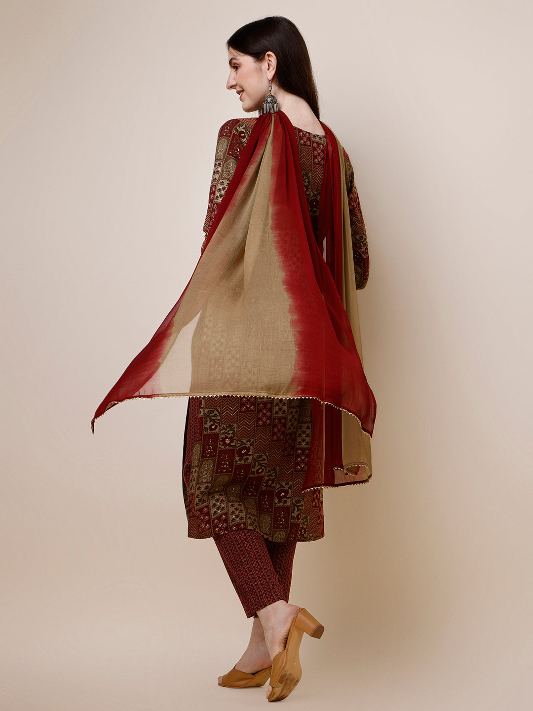 Printed Rayon Kurta with Pant and Dupatta Set