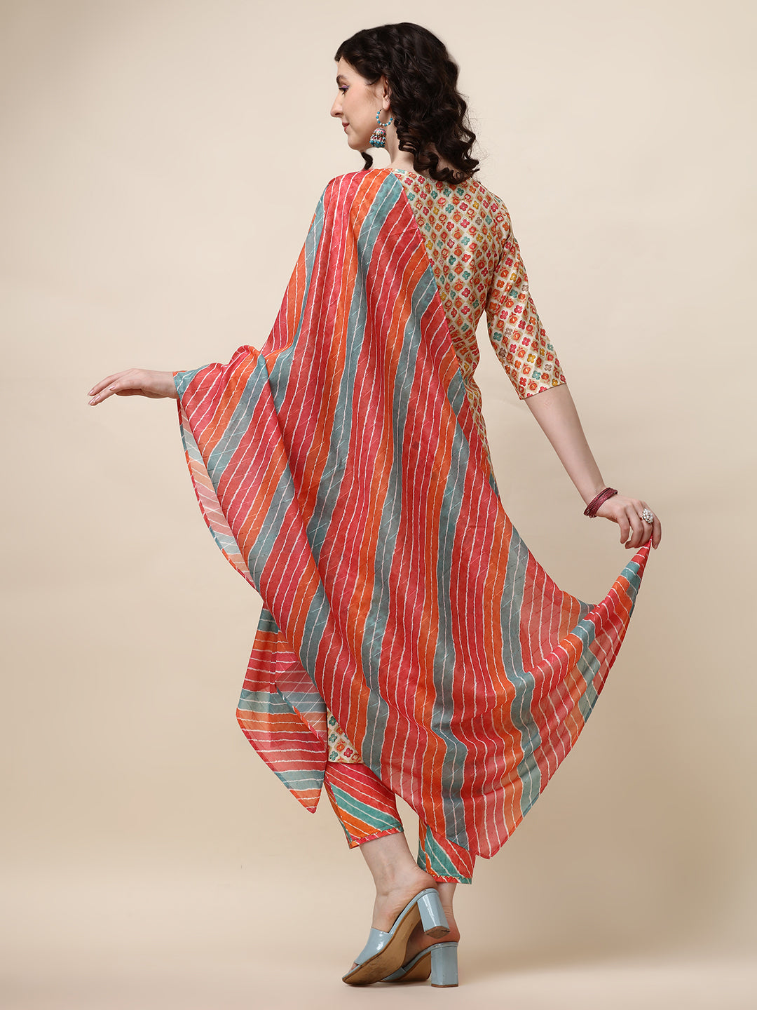 Ethnic Motif Printed & Embroidered Kurta with Pant and Dupatta Set