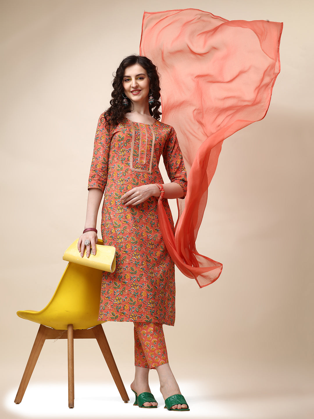 Cotton Printed kurta with Pant and Dupatta Set