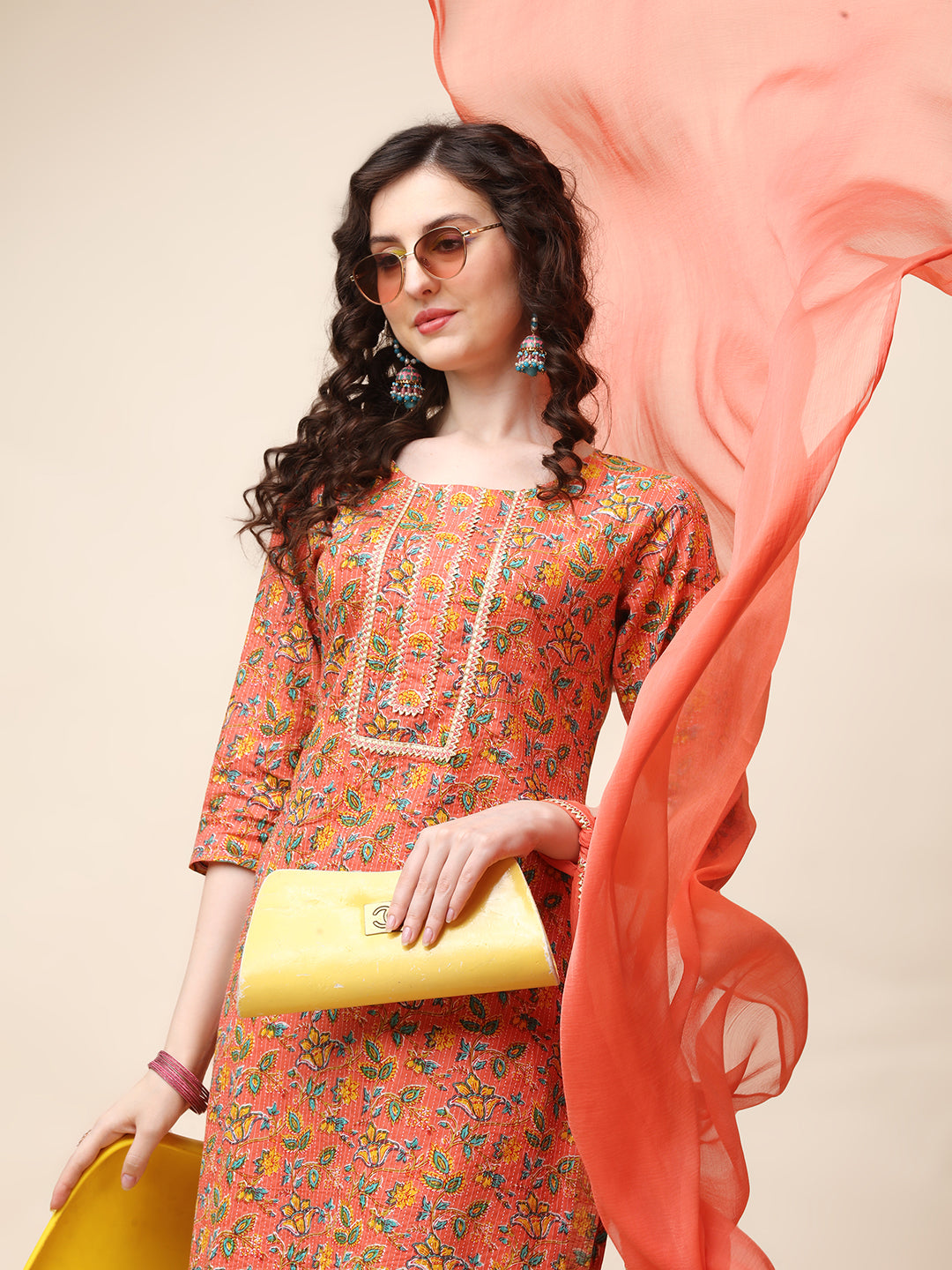 Cotton Printed kurta with Pant and Dupatta Set