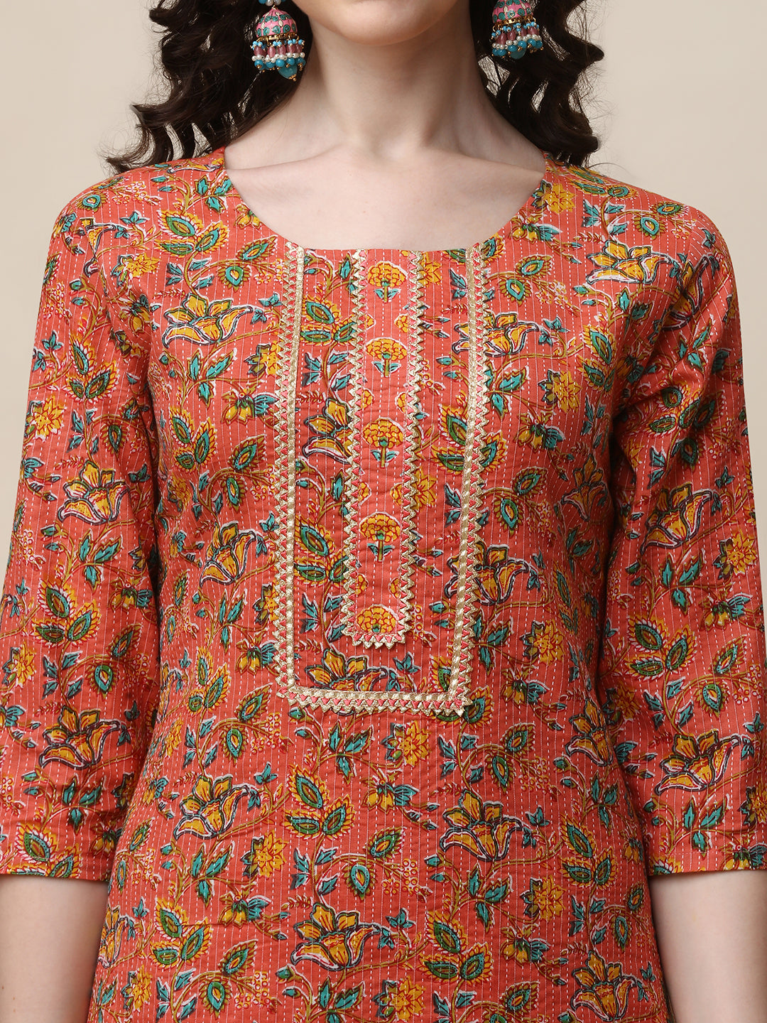 Cotton Printed kurta with Pant and Dupatta Set