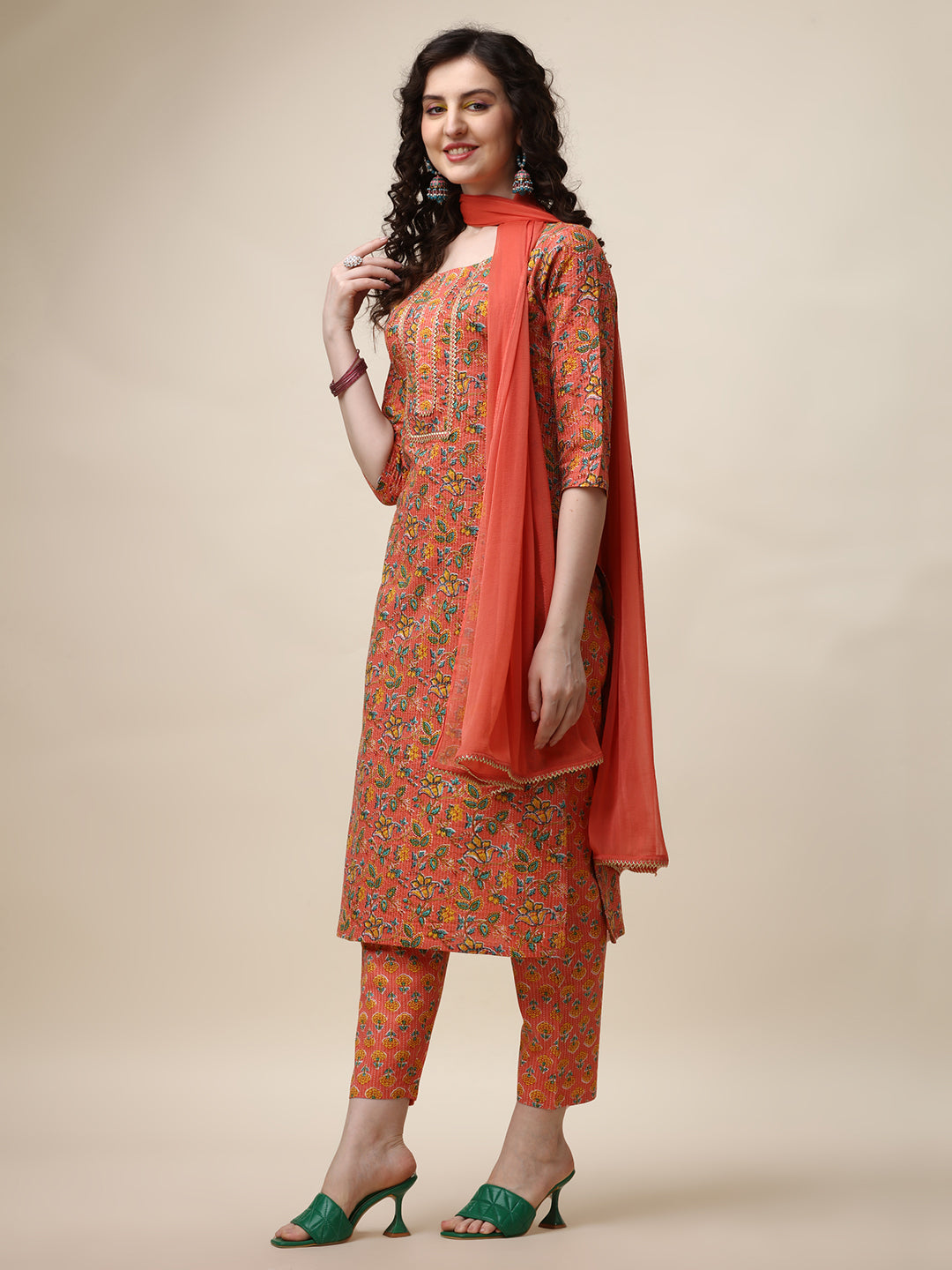 Cotton Printed kurta with Pant and Dupatta Set