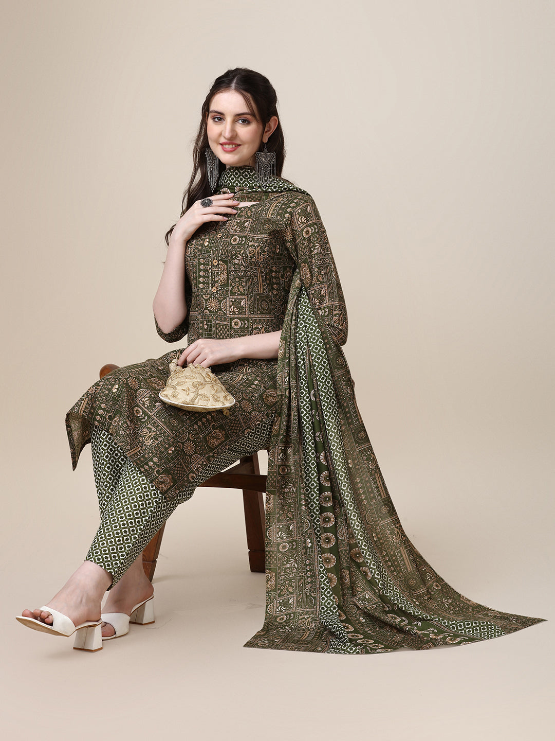 Cotton Printed Kurta with Pant and Printed Dupatta Set