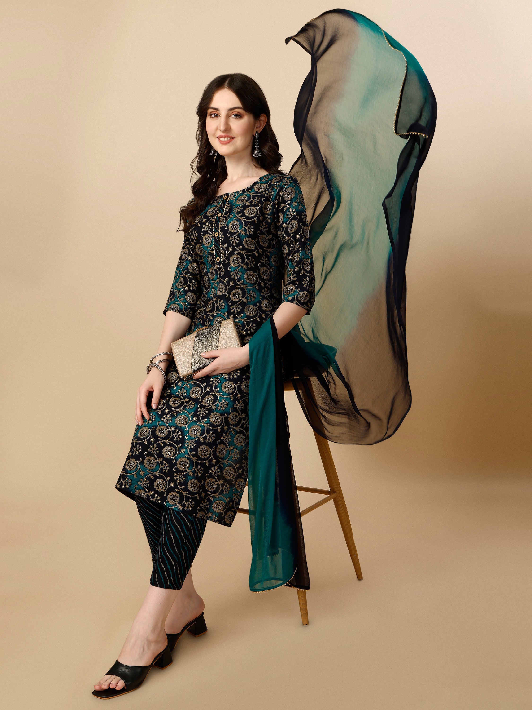 Printed Kurta with Pant & Dupatta Set