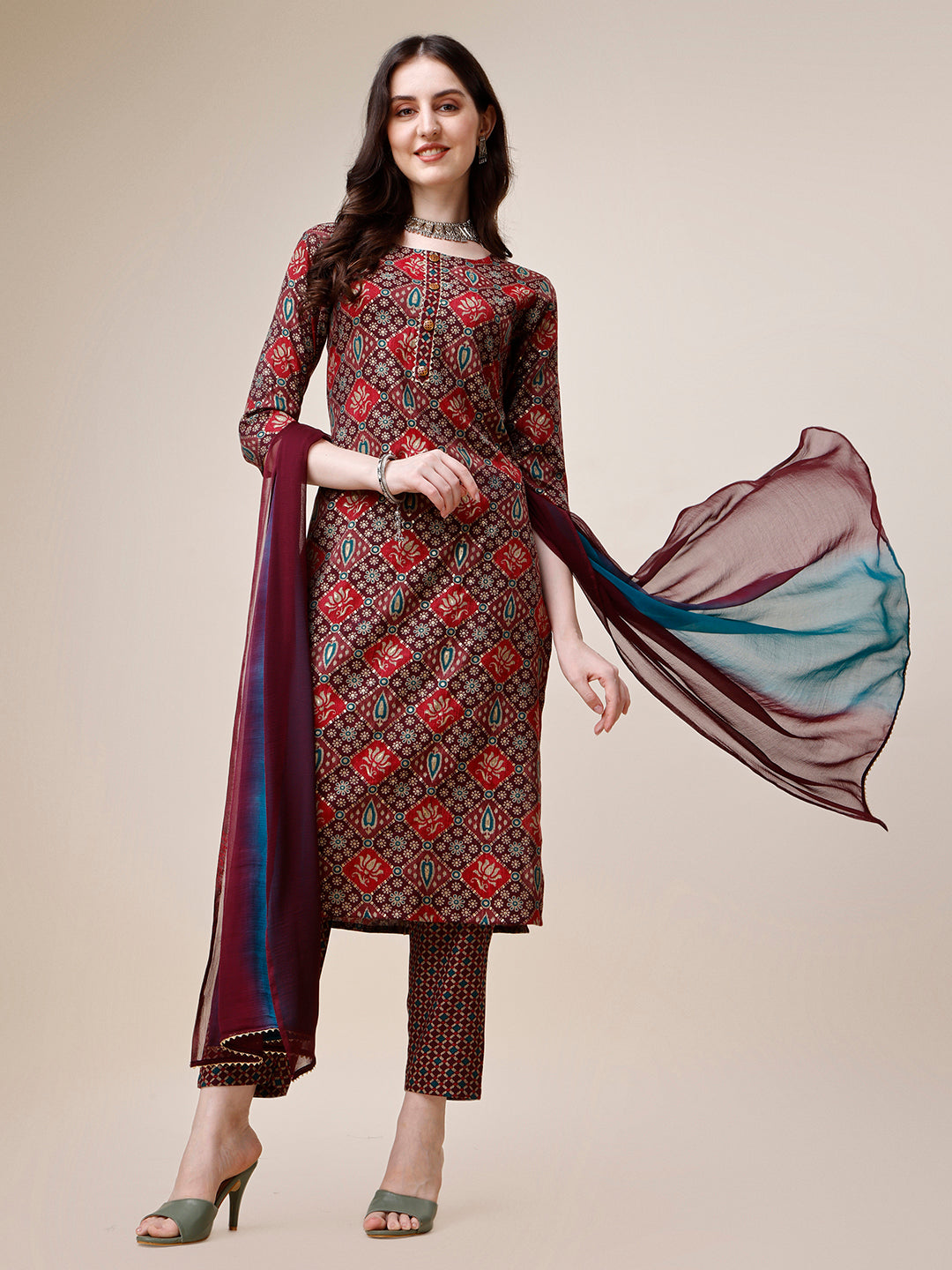 Printed Kurta with Pant & Dupatta Set