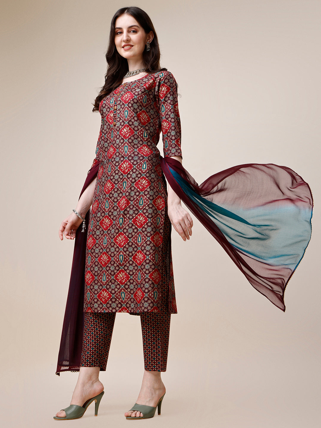 Printed Kurta with Pant & Dupatta Set