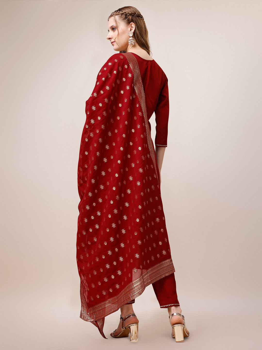 Pure Maslin Jacquard Kurta with pant and dupatta set