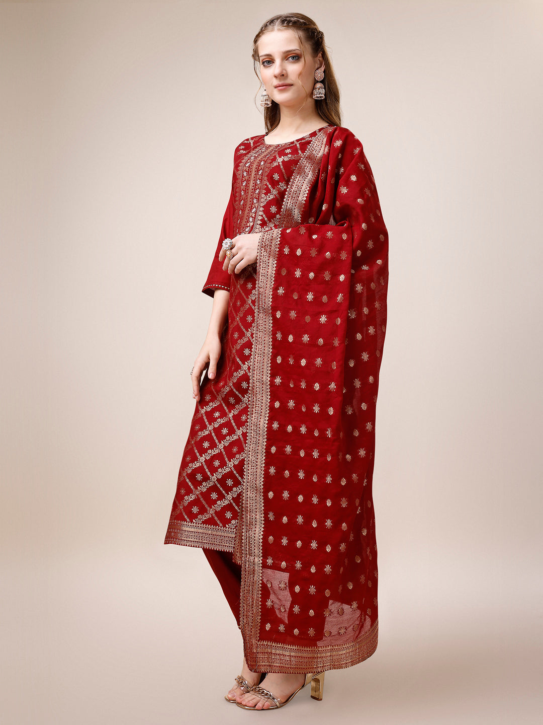 Pure Maslin Jacquard Kurta with pant and dupatta set