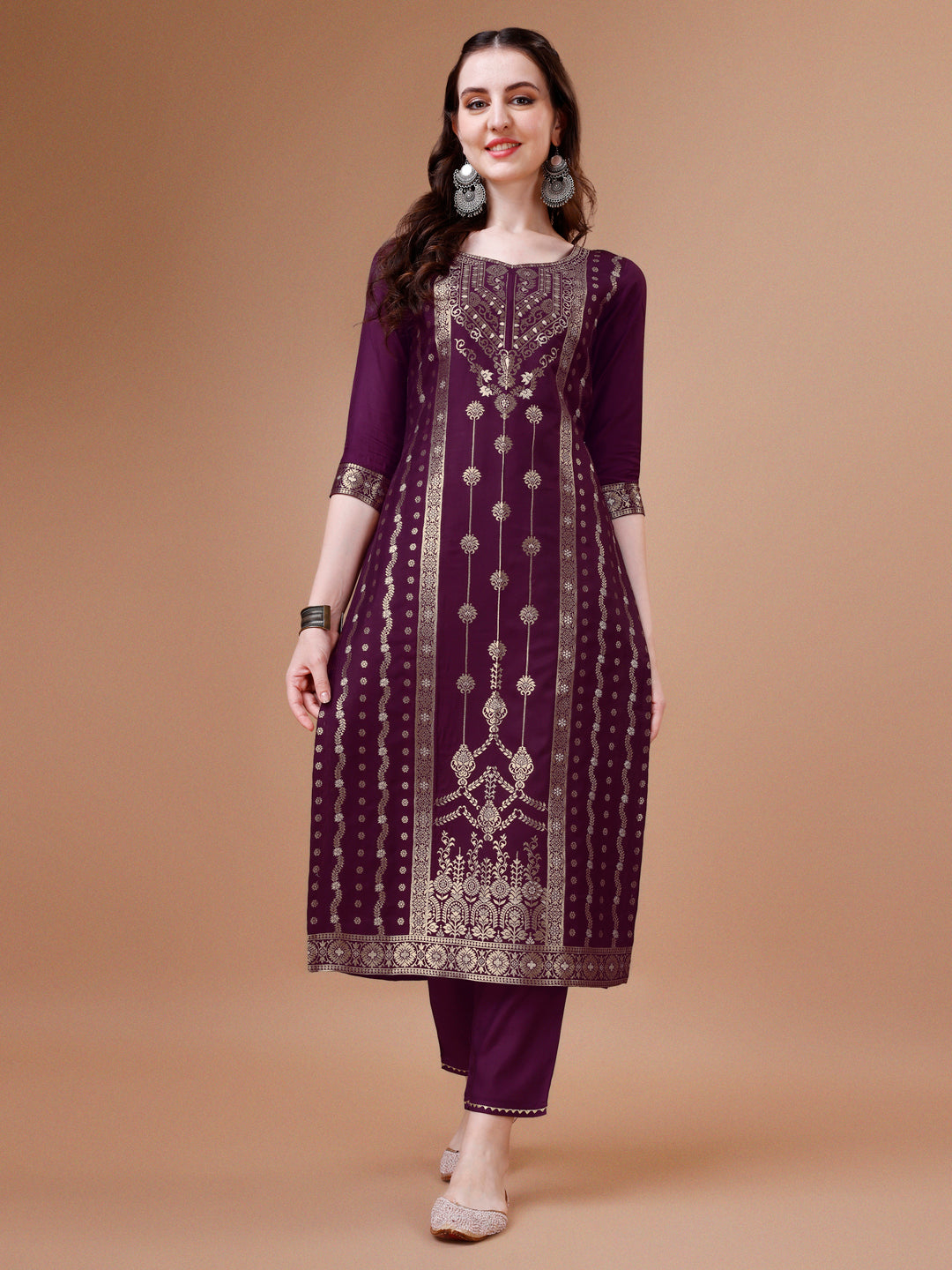 Pure Muslin Banarasi Jacquard Kurta Trousers & Dupatta