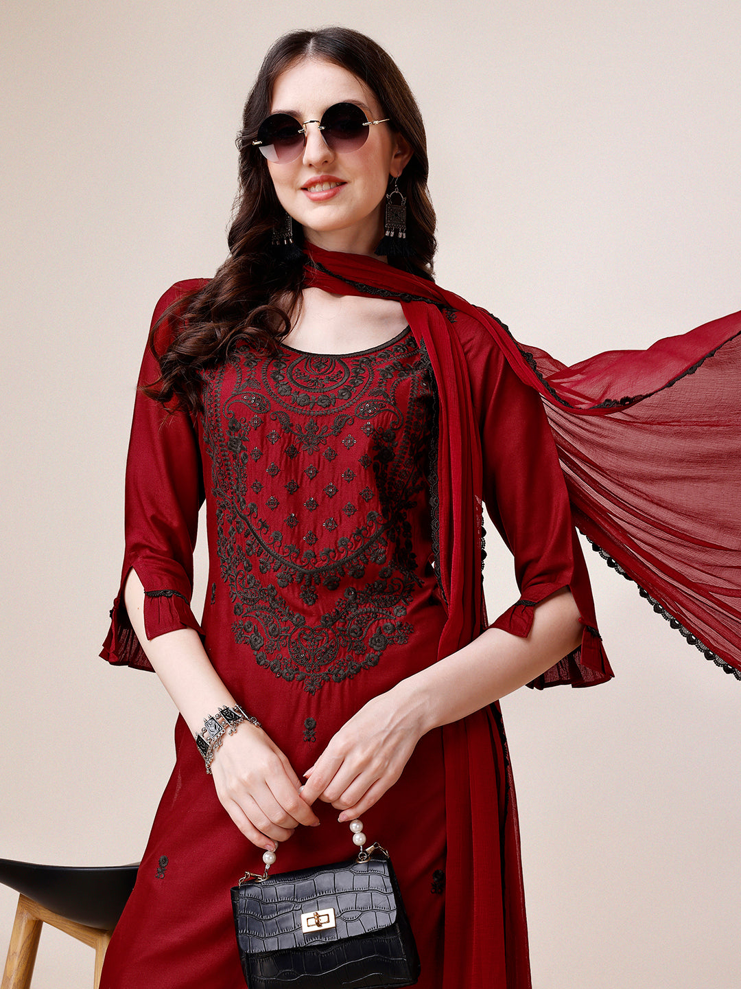 Embroidered Kurta with pant and dupatta set