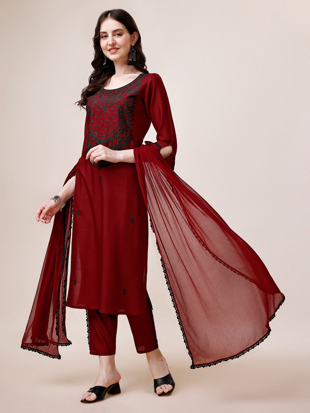 Embroidered Kurta with pant and dupatta set