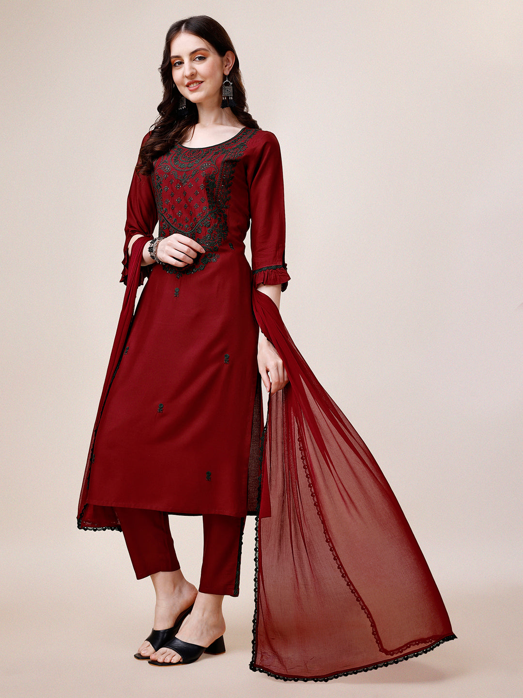 Embroidered Kurta with pant and dupatta set