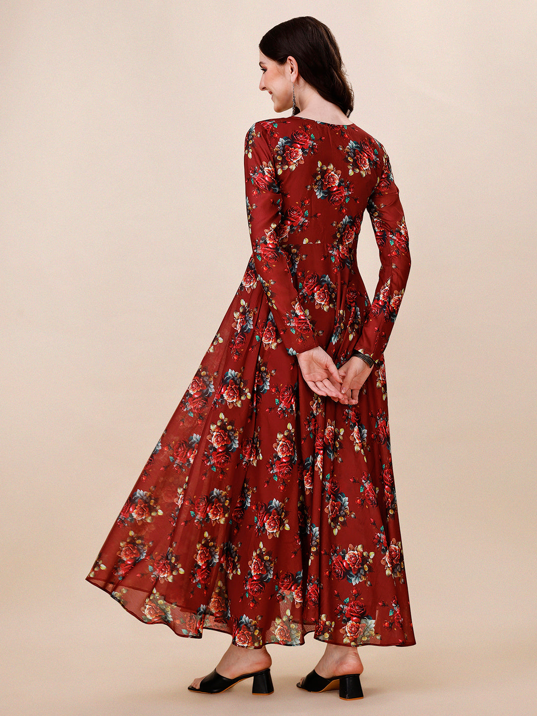 Floral Printed Flared Anarkali Kurta with pant & dupatta