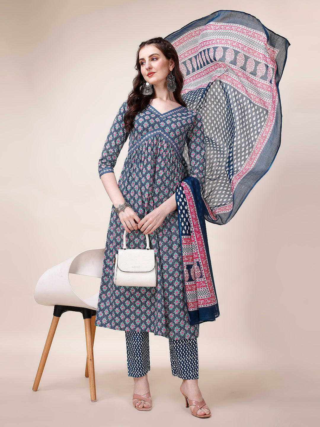 Alia cut Printed Kurta with Pant and Dupatta set