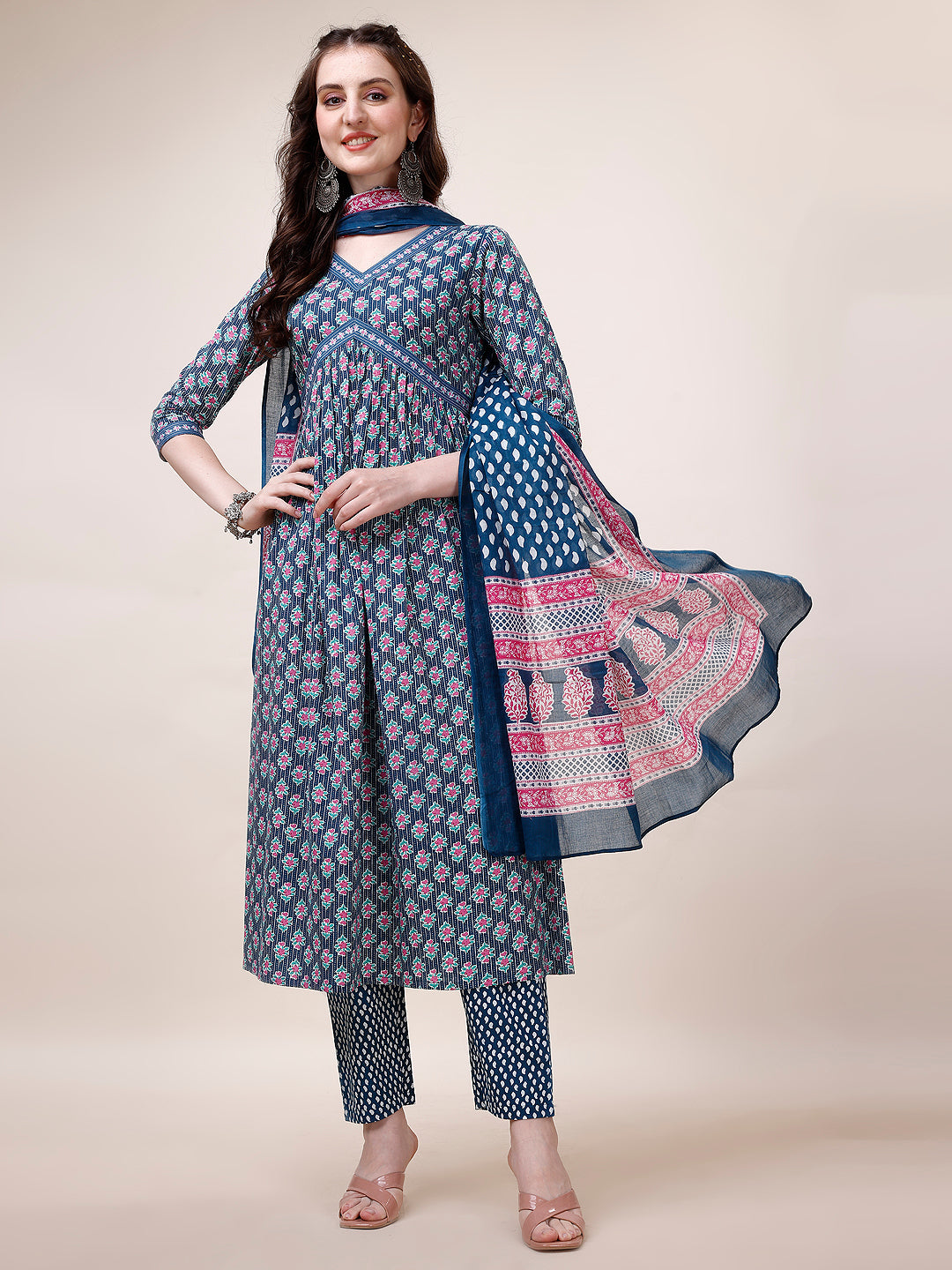 Alia cut Printed Kurta with Pant and Dupatta set