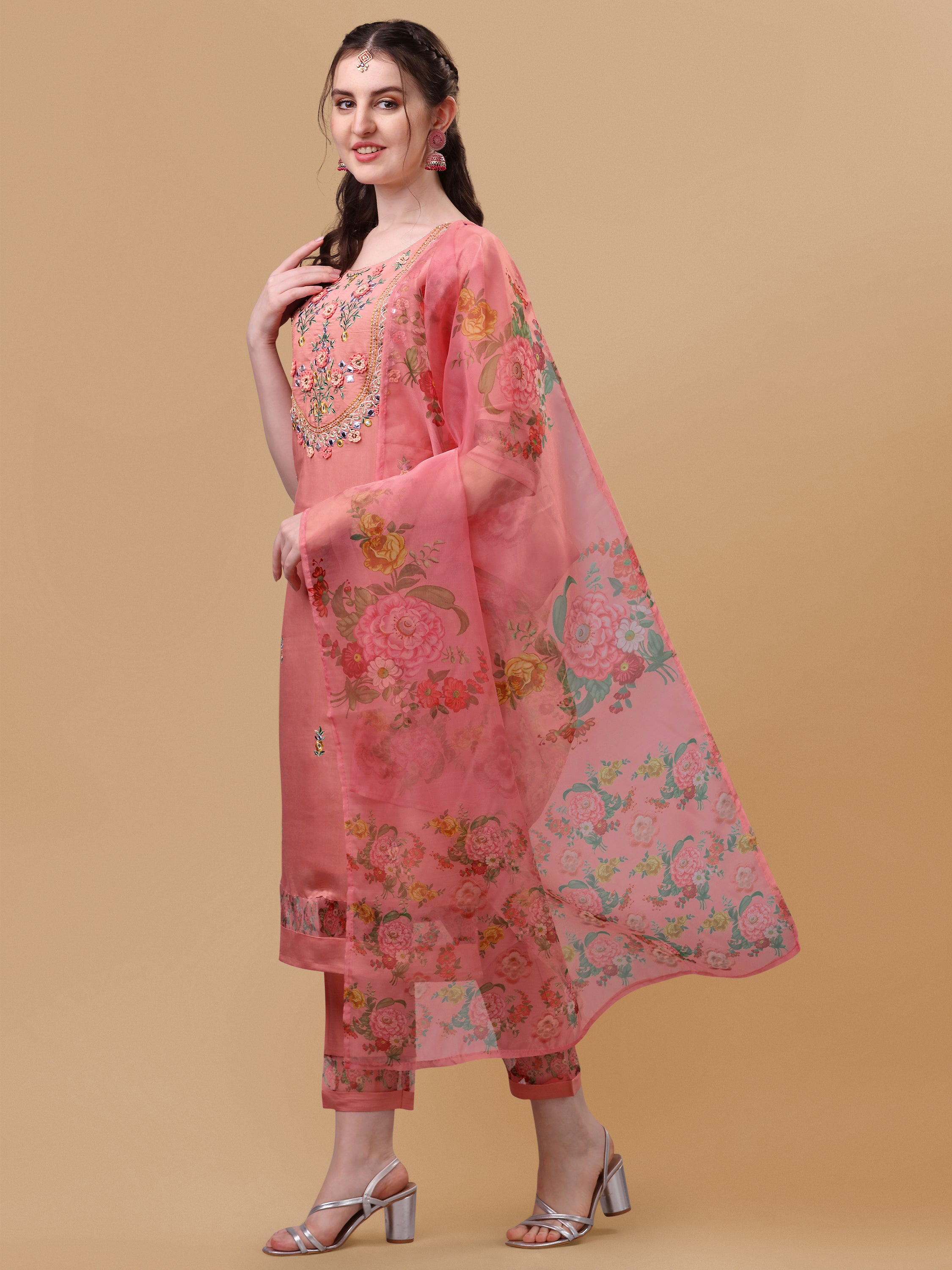 Embroidered Kurta with Pant & Dupatta Set