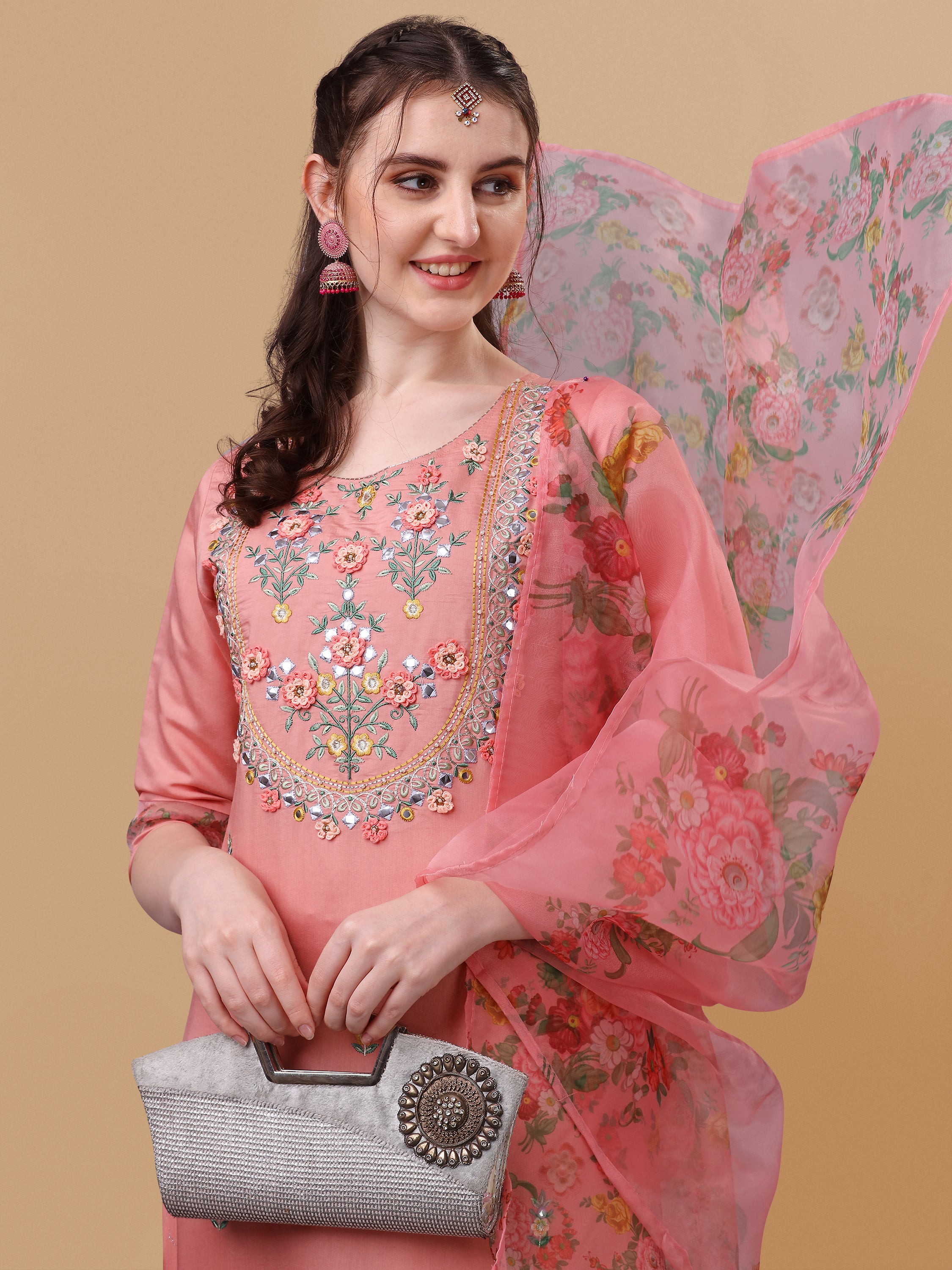 Embroidered Kurta with Pant & Dupatta Set