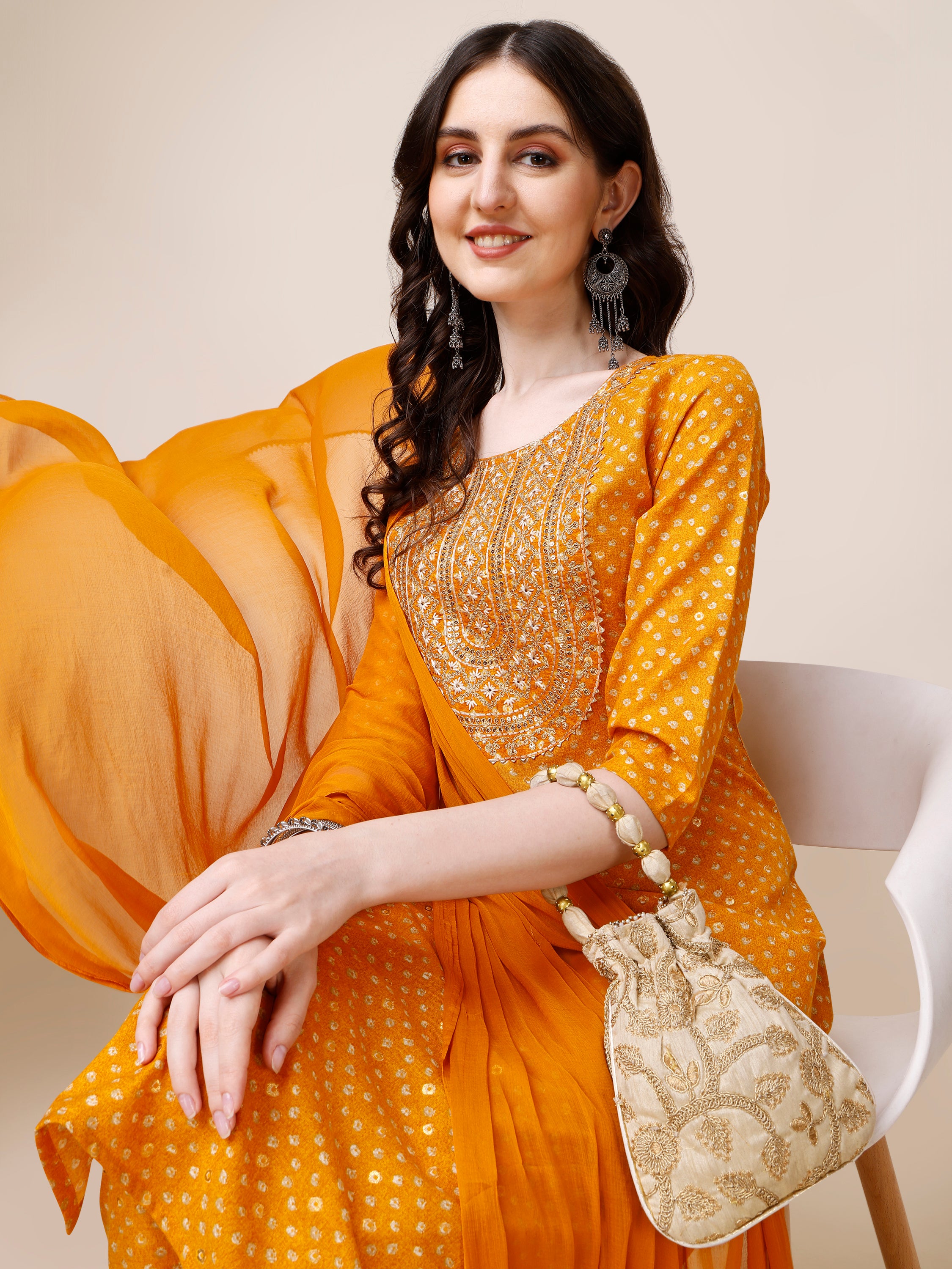 Embroidered Cotton Kurta with Pant and Dupatta set