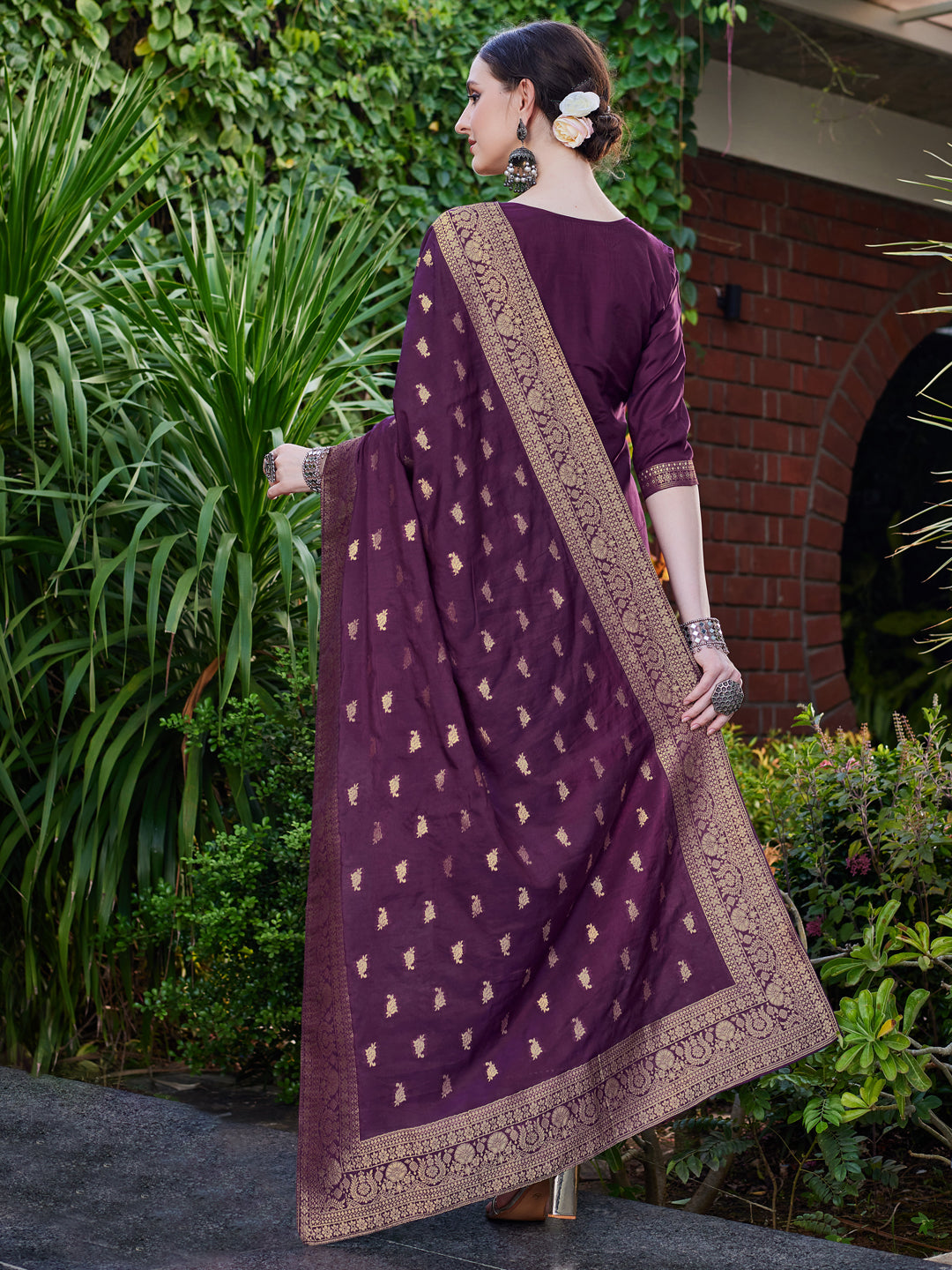 Pure muslin Jacquard Banarasi Kurta with pant & Dupatta Premium