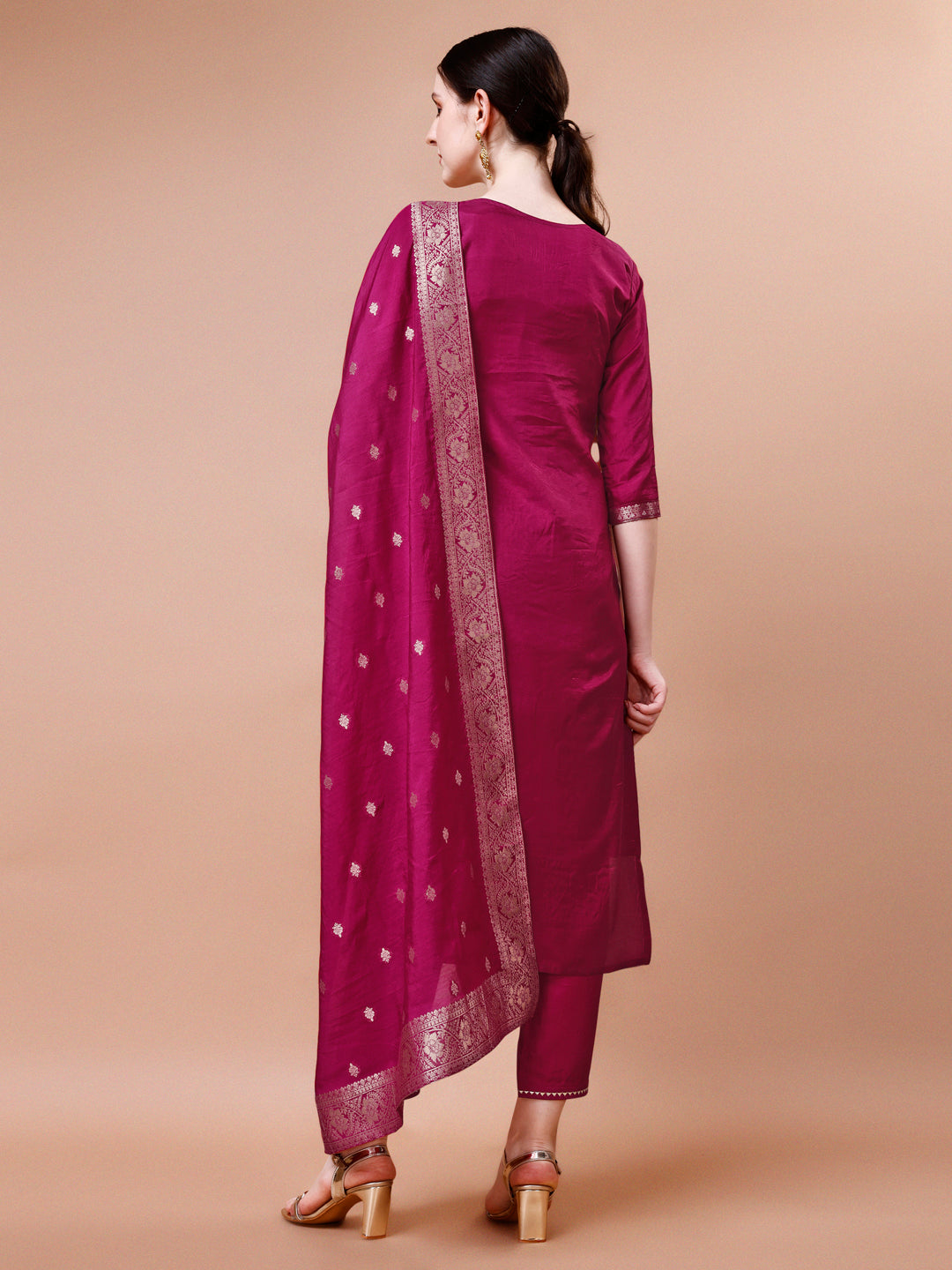 Pure Muslin Jacquard kurta with pant and dupatta set Premium