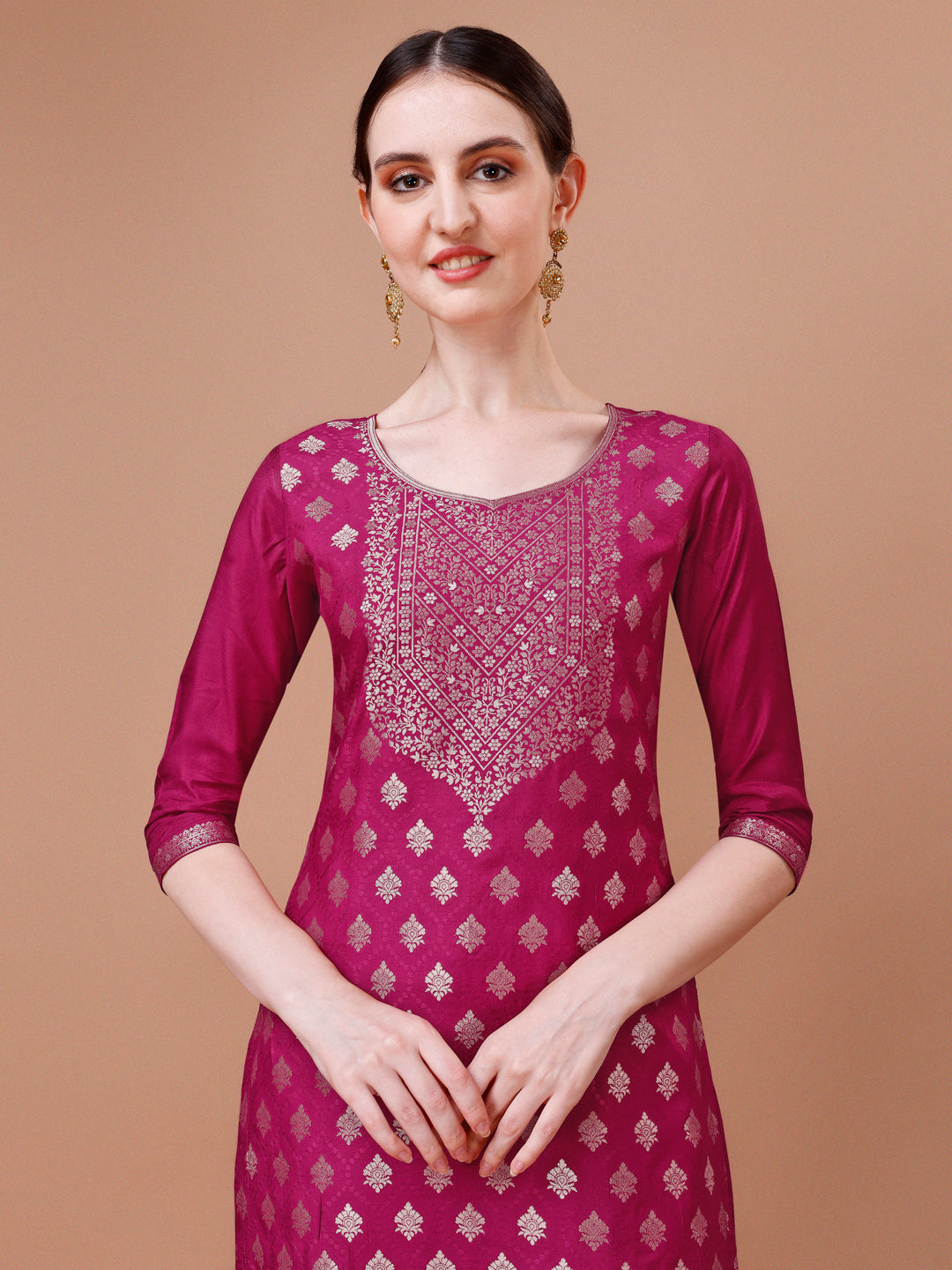 Pure Muslin Jacquard kurta with pant and dupatta set Premium