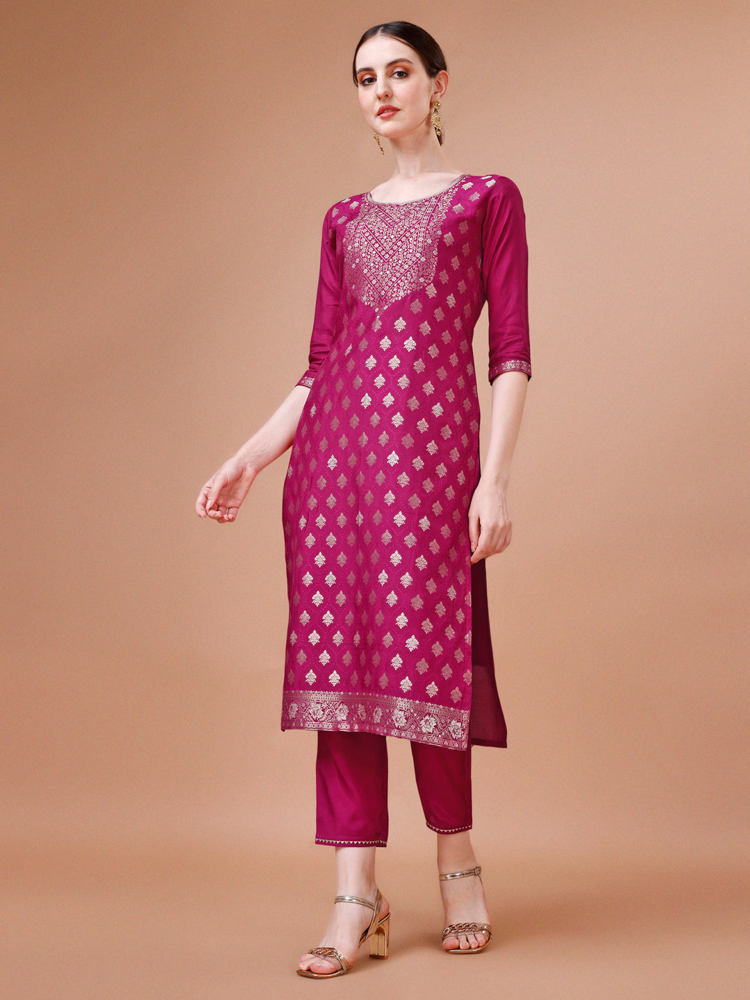 Pure Muslin Jacquard kurta with pant and dupatta set Premium