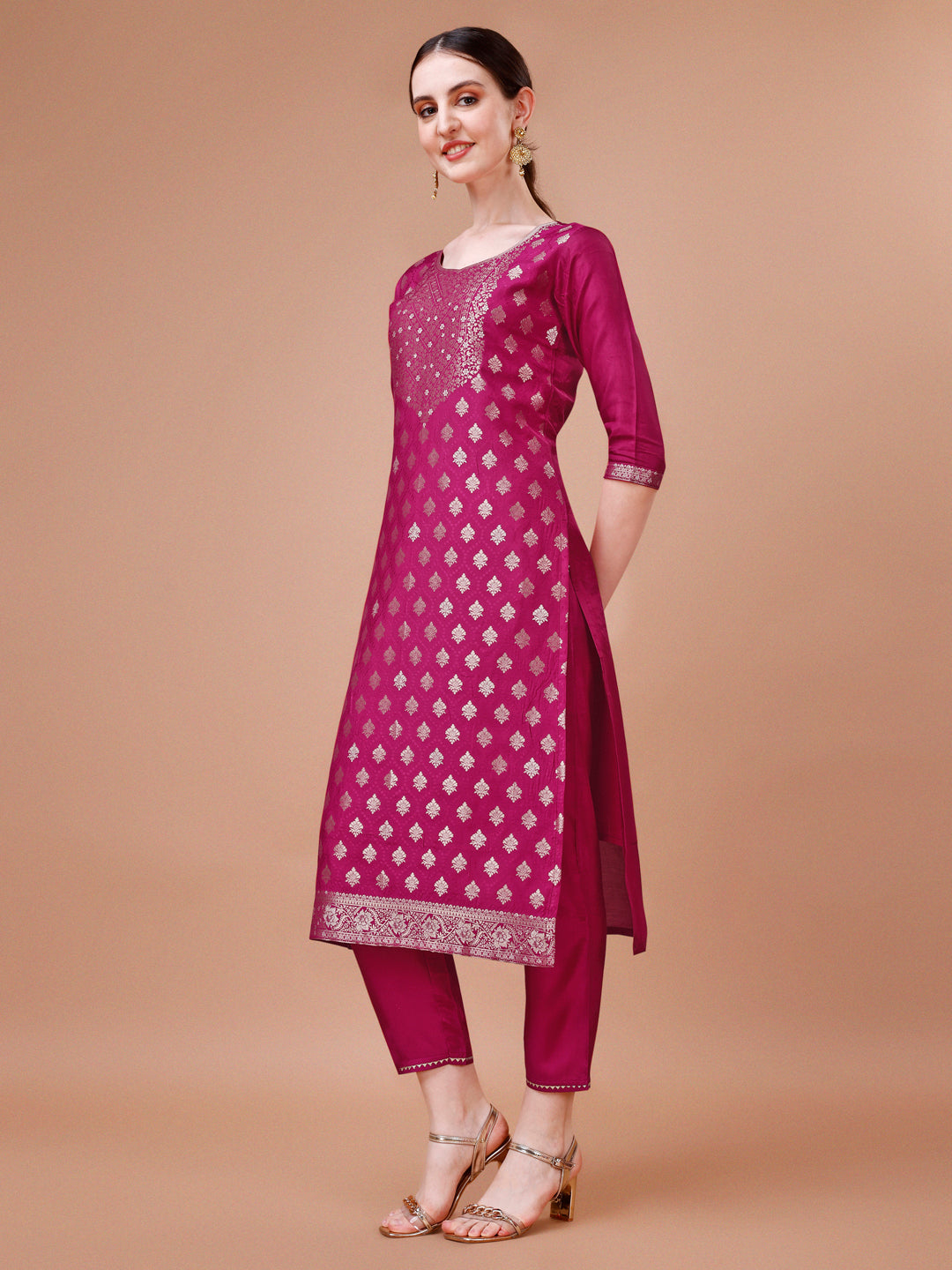 Pure Muslin Jacquard kurta with pant and dupatta set Premium