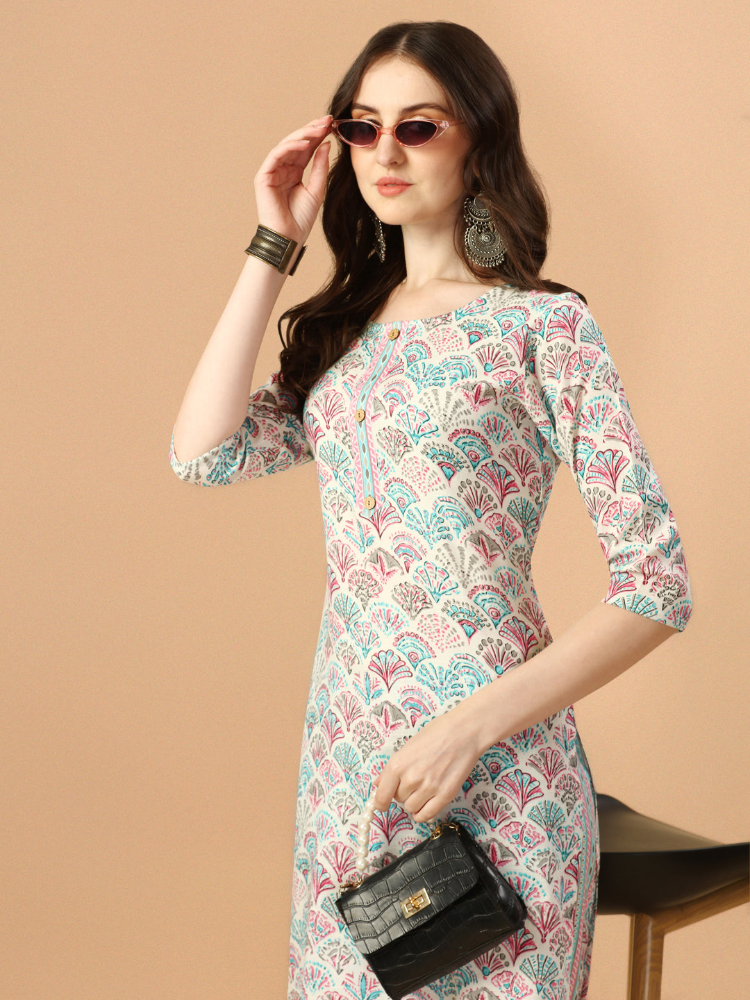 Leaf printed Casual Wear Cotton Kurta with pant