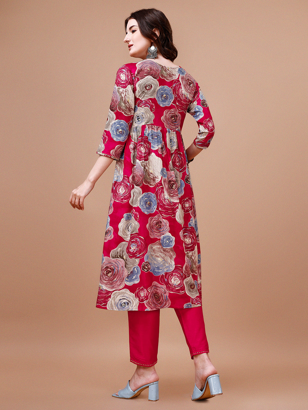 Alia Cut Floral Printed & Embroidered Rayon Kurta with Pant & dupatta