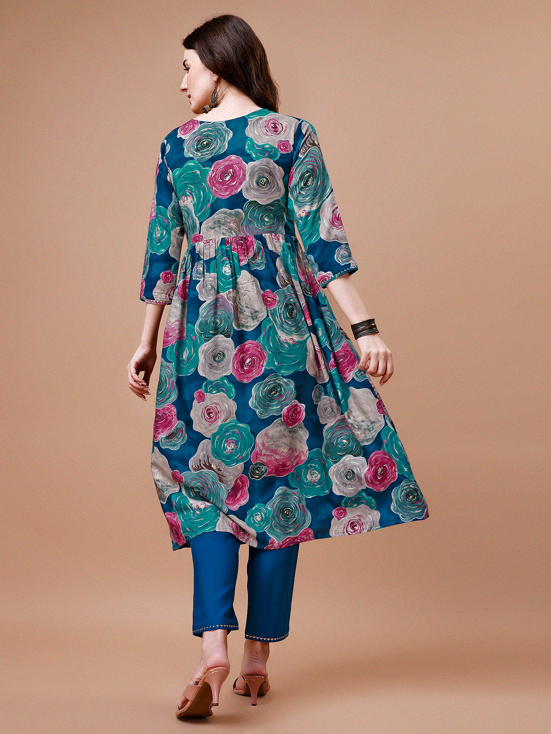 Alia Cut Floral Printed & Embroidered Rayon Kurta with Pant & dupatta