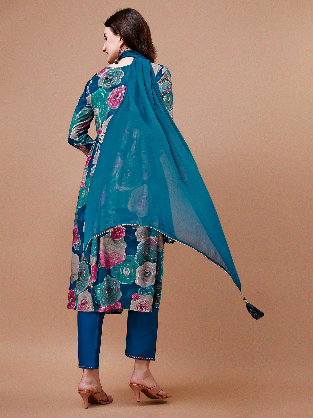 Alia Cut Floral Printed & Embroidered Rayon Kurta with Pant & dupatta