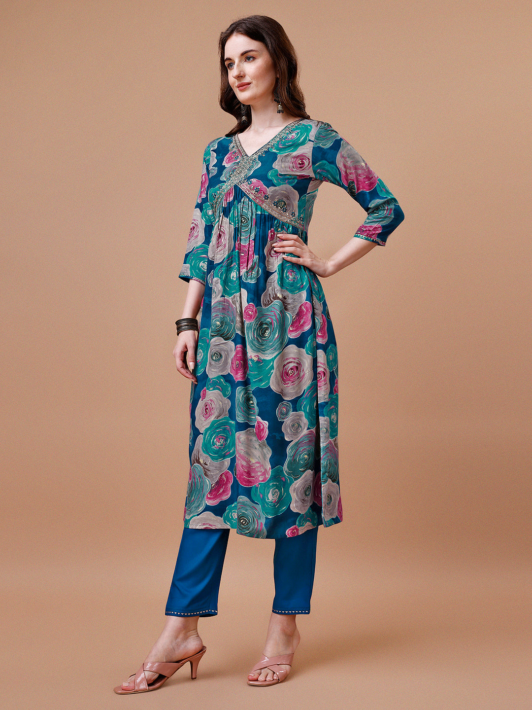 Alia Cut Floral Printed & Embroidered Rayon Kurta with Pant & dupatta