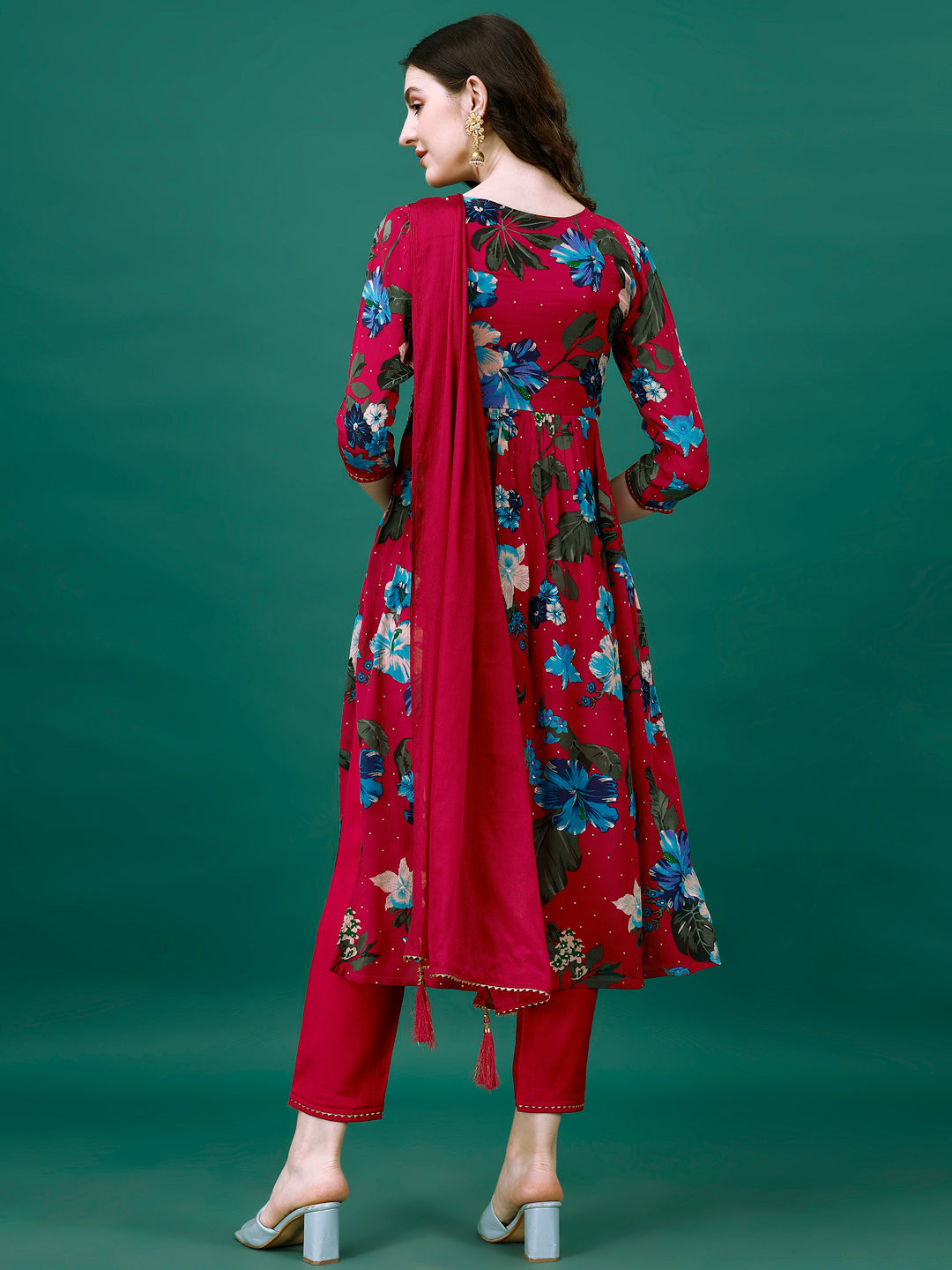 Alia Cut Hand Embroidered & Printed Pure Chinon kurta with pant & dupatta