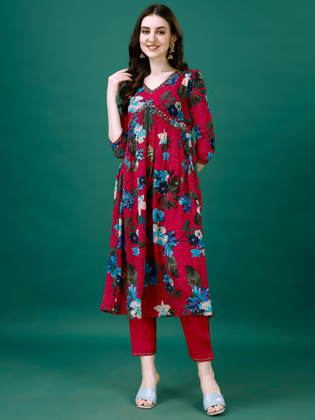 Alia Cut Hand Embroidered & Printed Pure Chinon kurta with pant & dupatta