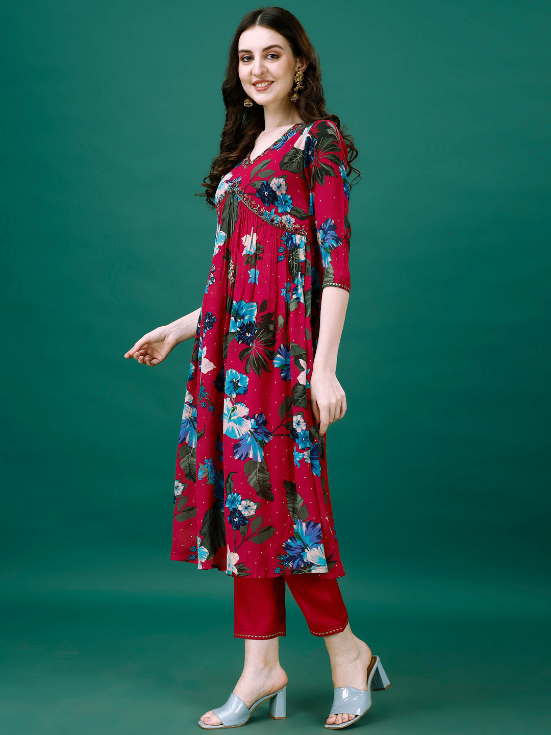 Alia Cut Hand Embroidered & Printed Pure Chinon kurta with pant & dupatta