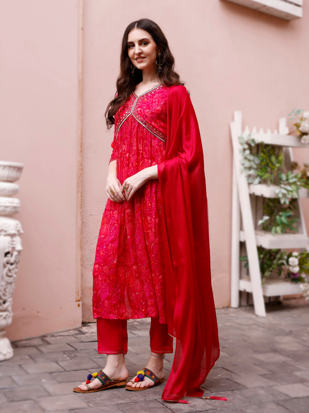 Alia Cut Hand Embroidered & floral Printed Kurta with pant & dupatta Premium