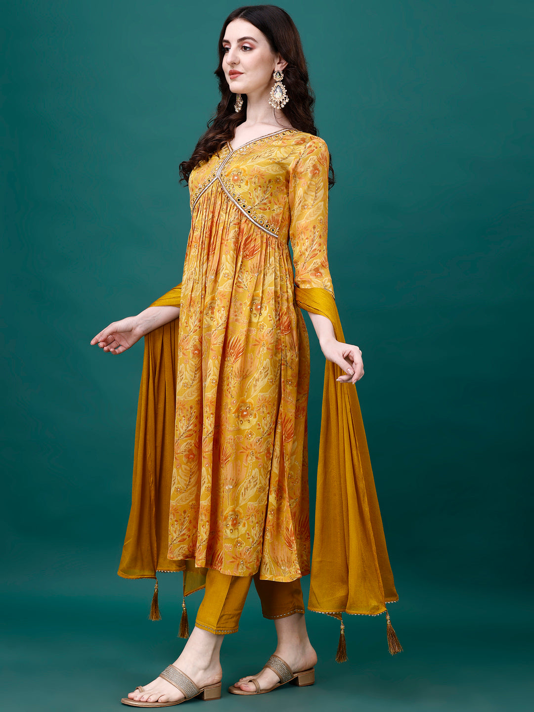 Alia Cut Hand Embroidered & Printed Pure Chinon kurta with pant & dupatta