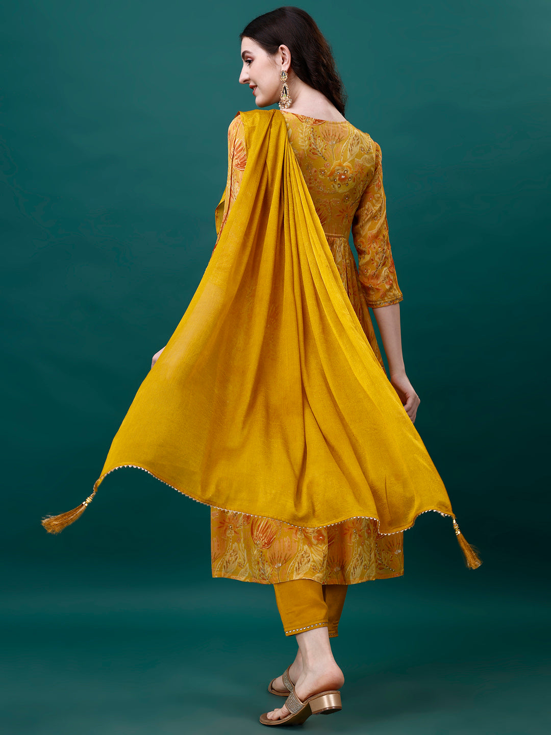 Alia Cut Hand Embroidered & Printed Pure Chinon kurta with pant & dupatta