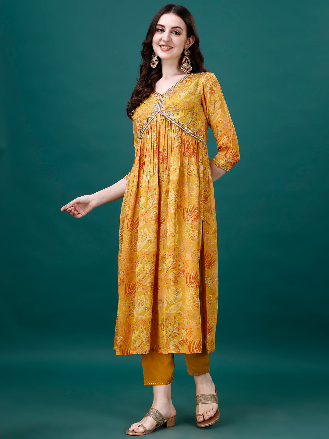 Alia Cut Hand Embroidered & Printed Pure Chinon kurta with pant & dupatta